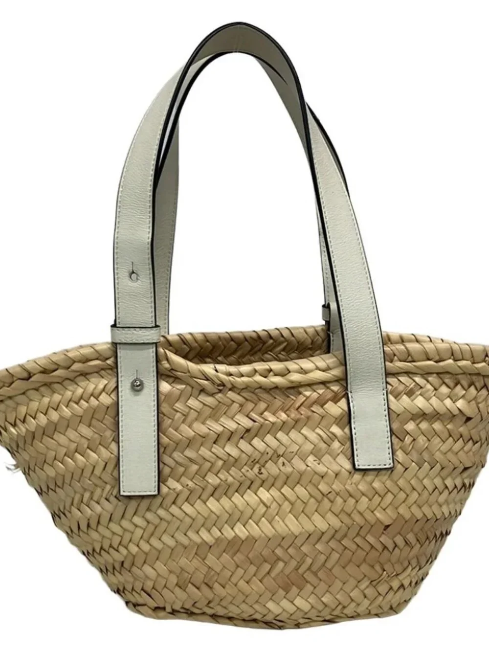 LOEWE Basket Bag Small A223S93X04 Beige White Palm Leaf Calf Leather Tote Bag